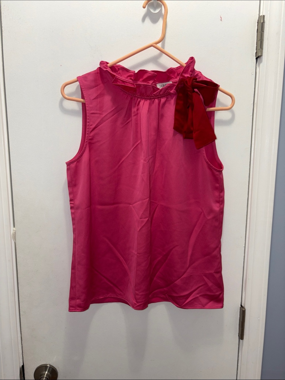 J.Crew Sleeveless Ruffle Neck Pink Bow Top size small NWT